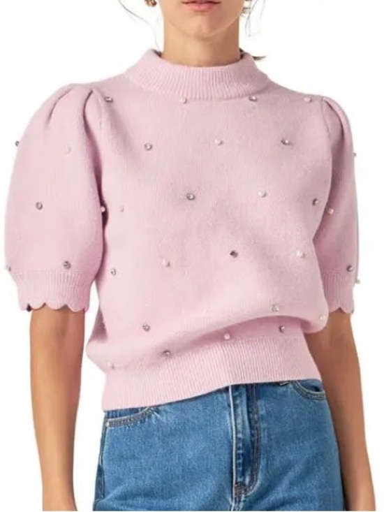 English Factory Tops - English Factory Embellished Short Sleeve Sweater Large